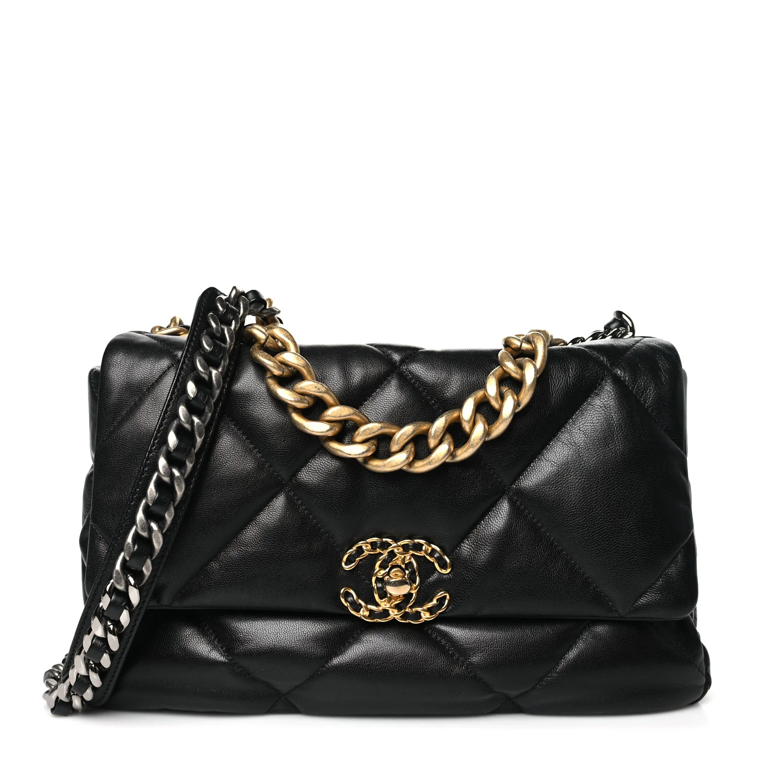 Chanel 19 flap bag in classic black lambskin