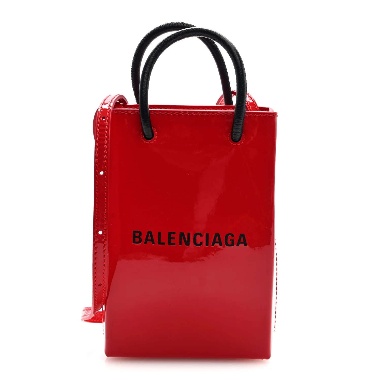 Balenciaga red patent phone holder bag
