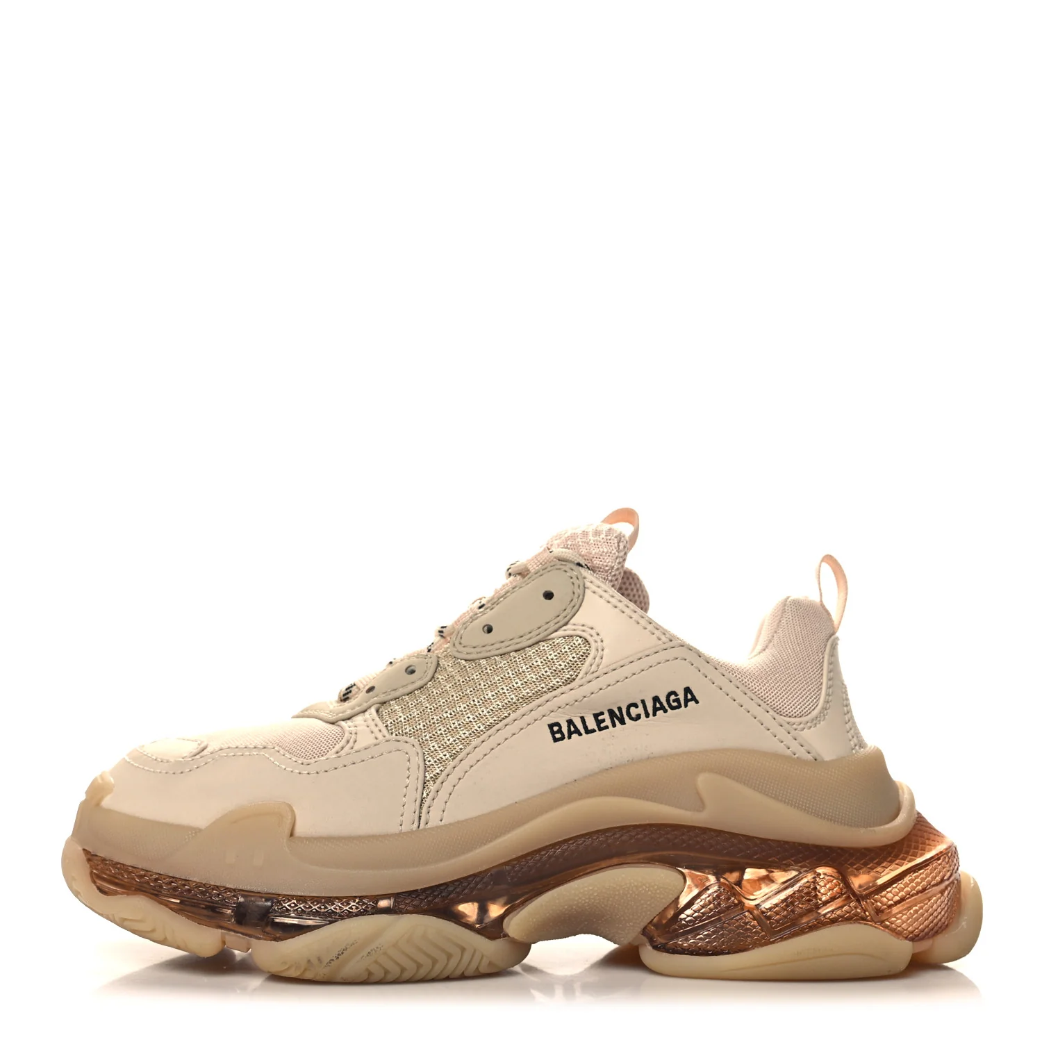 Balenciaga fabric mesh clear sole Triple S sneakers in beige