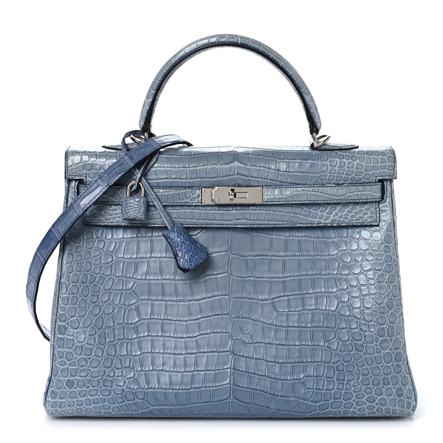 Hermes Matte Porosus Crocodile Kelly 35 in deep Bleu Brighton