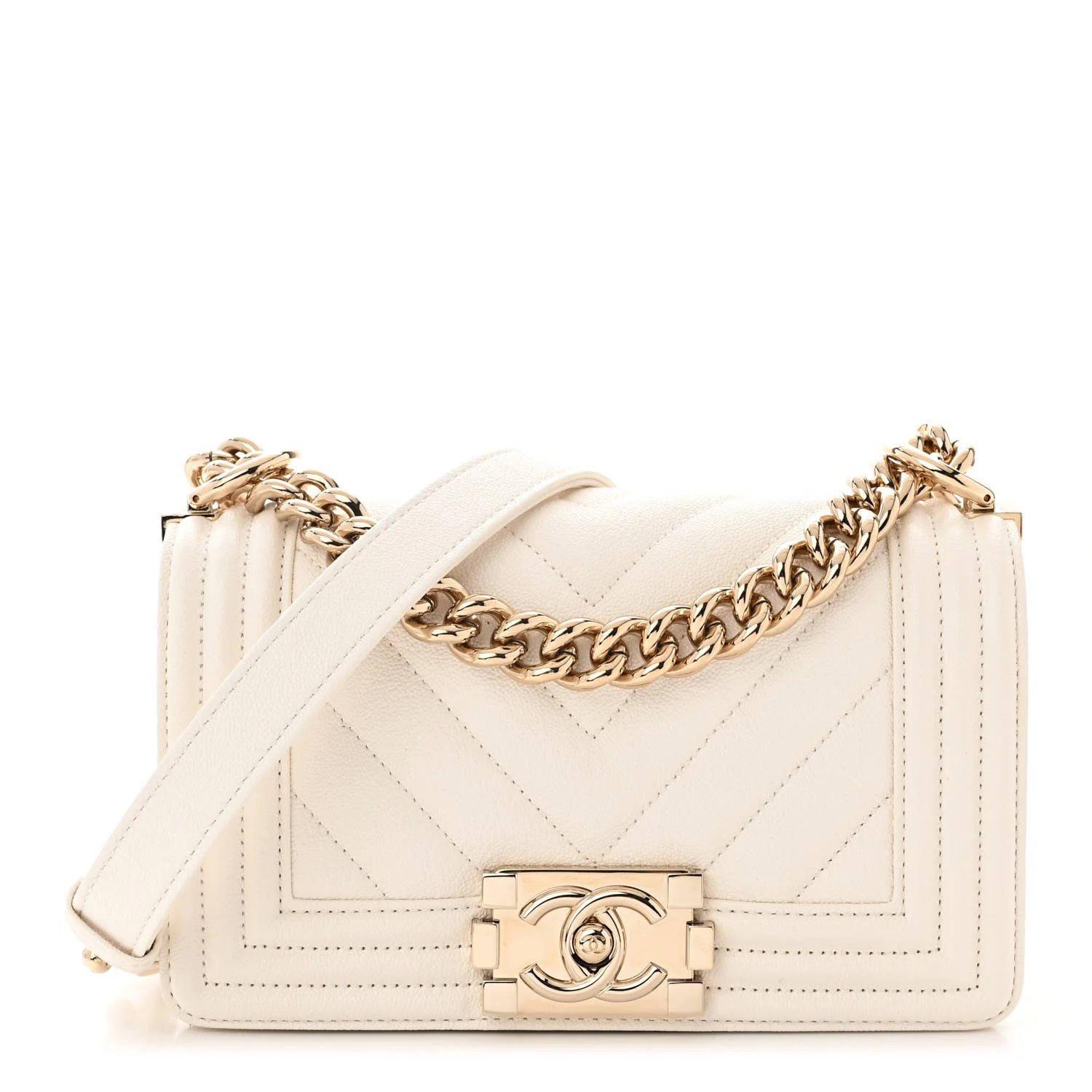 Chanel Boy bag in pristine white caviar leather