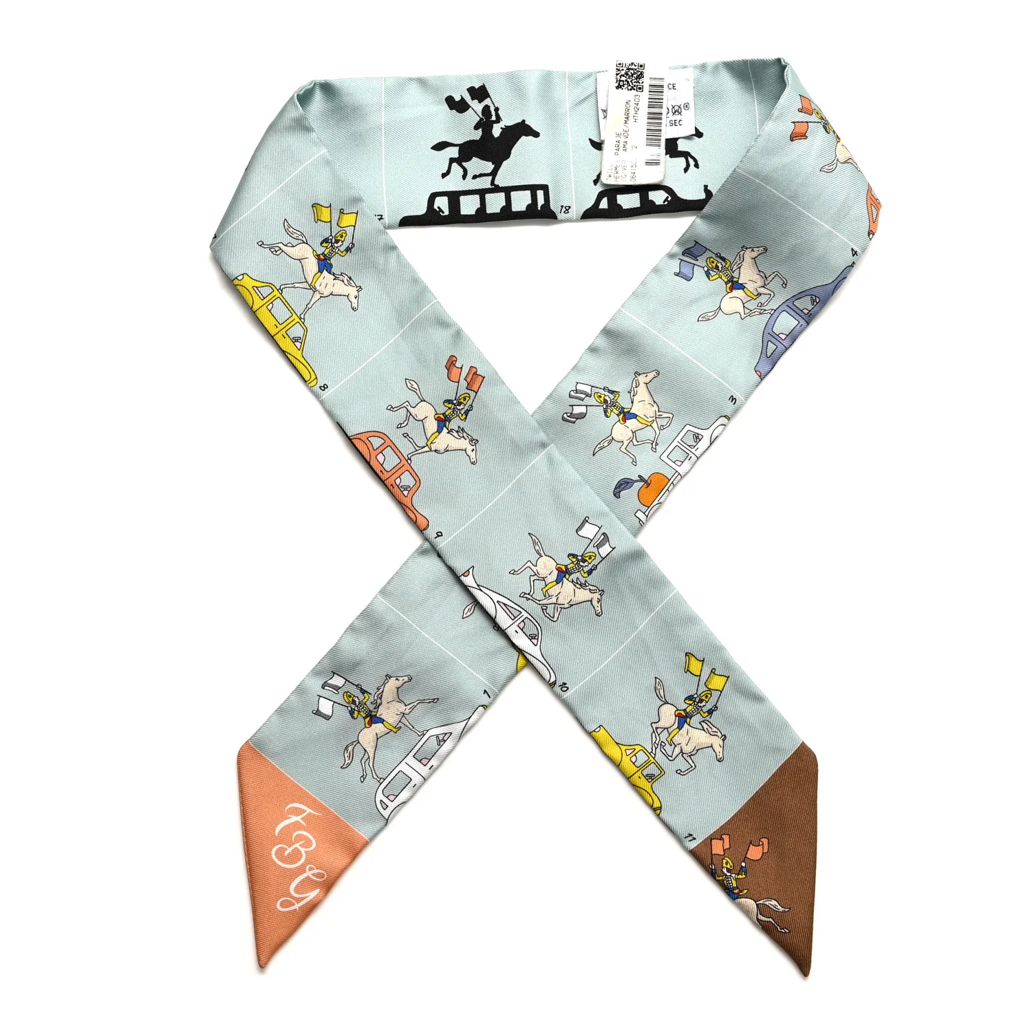 Hermès Parade CG Twilly scarf in green and brown colorway