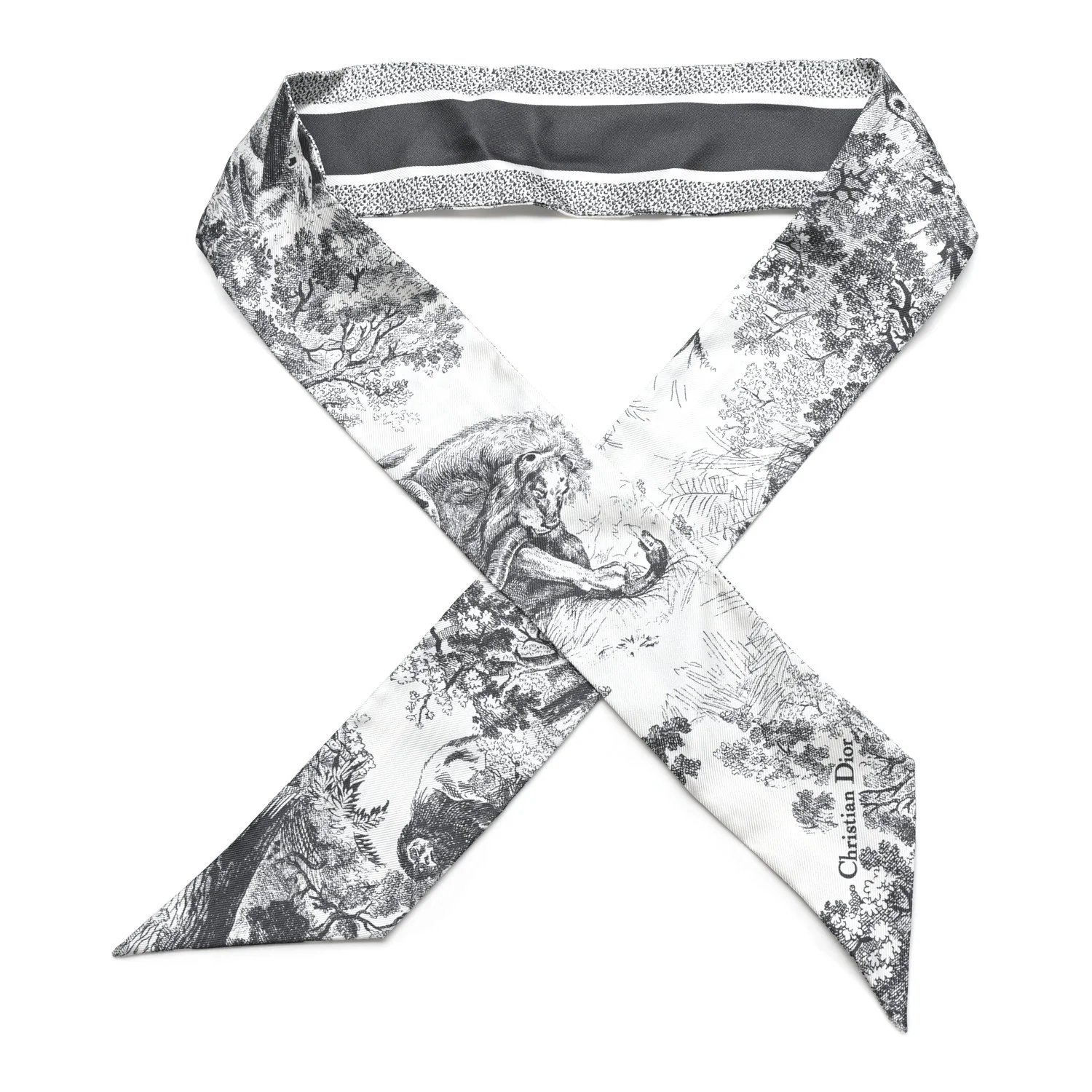 Christian Dior silk Mitzah scarf in grey and white Toile de Jouy print
