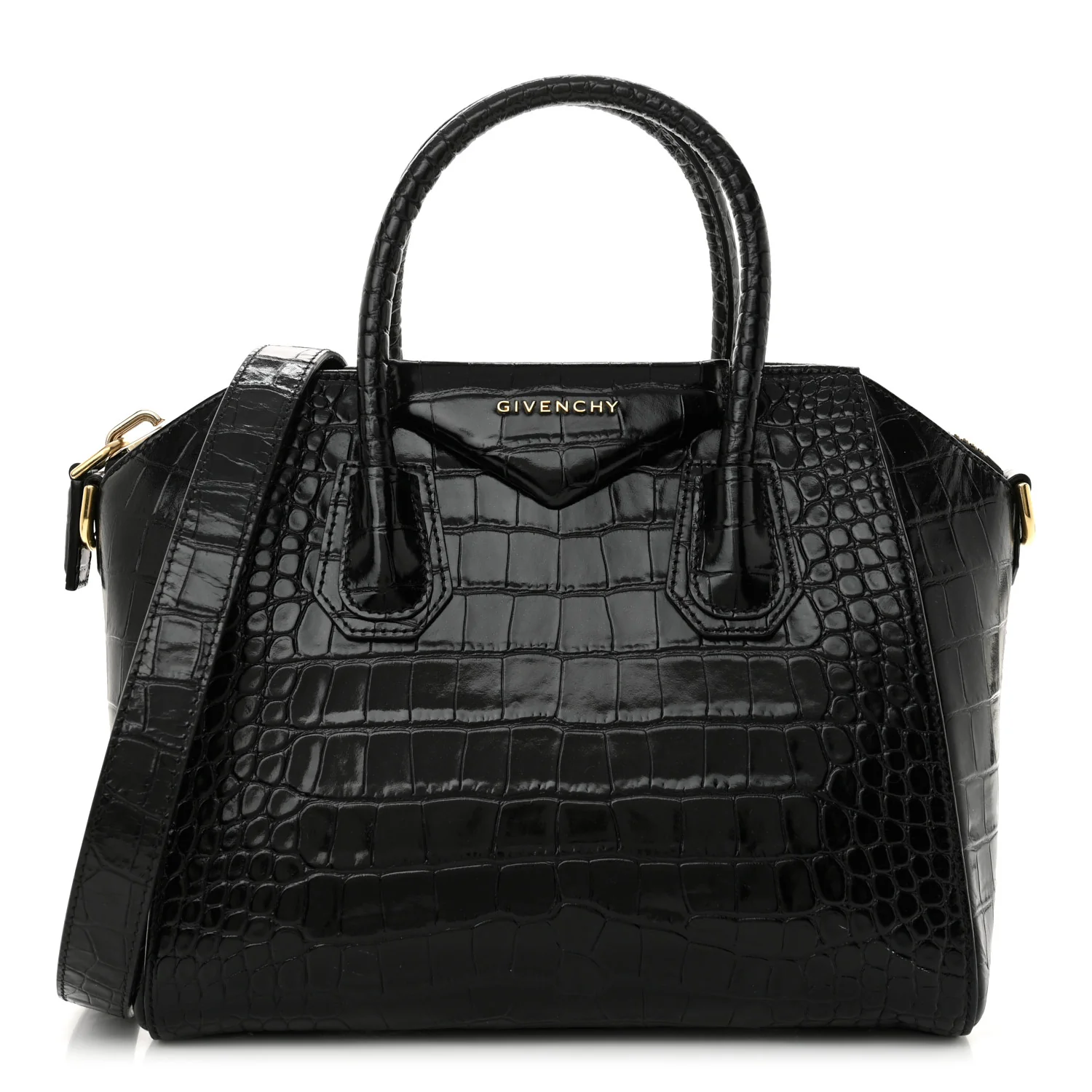 Givenchy Calfskin Crocodile Embossed Small Antigona in Black