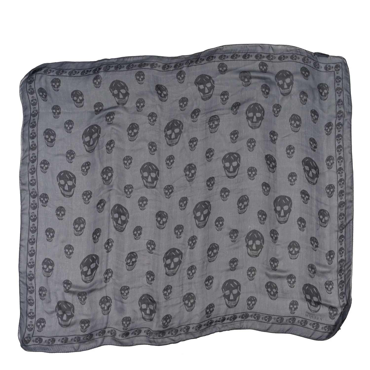 Alexander McQueen Silk Chiffon Skull Scarf in Black Grey