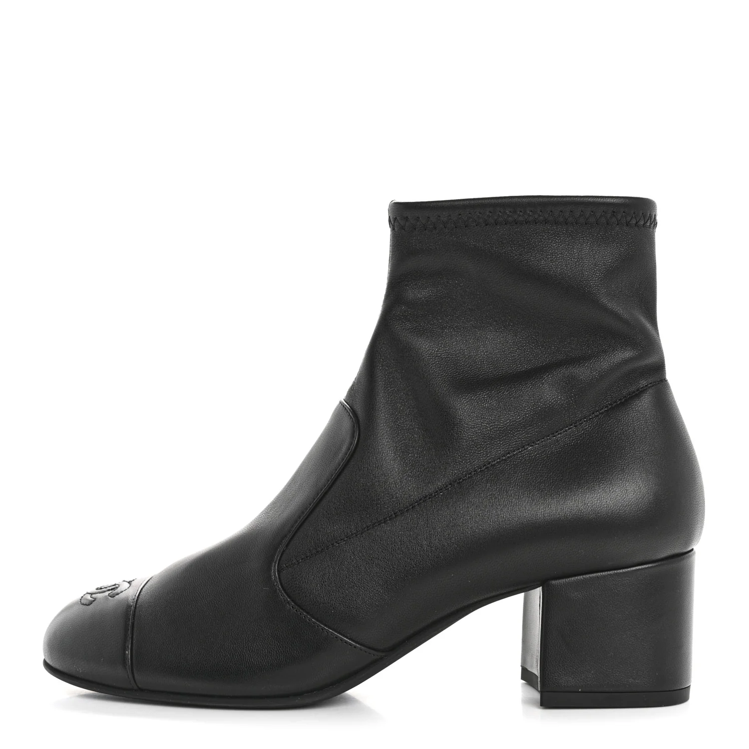 Chanel stretch lambskin cap toe CC short boots in black size 39