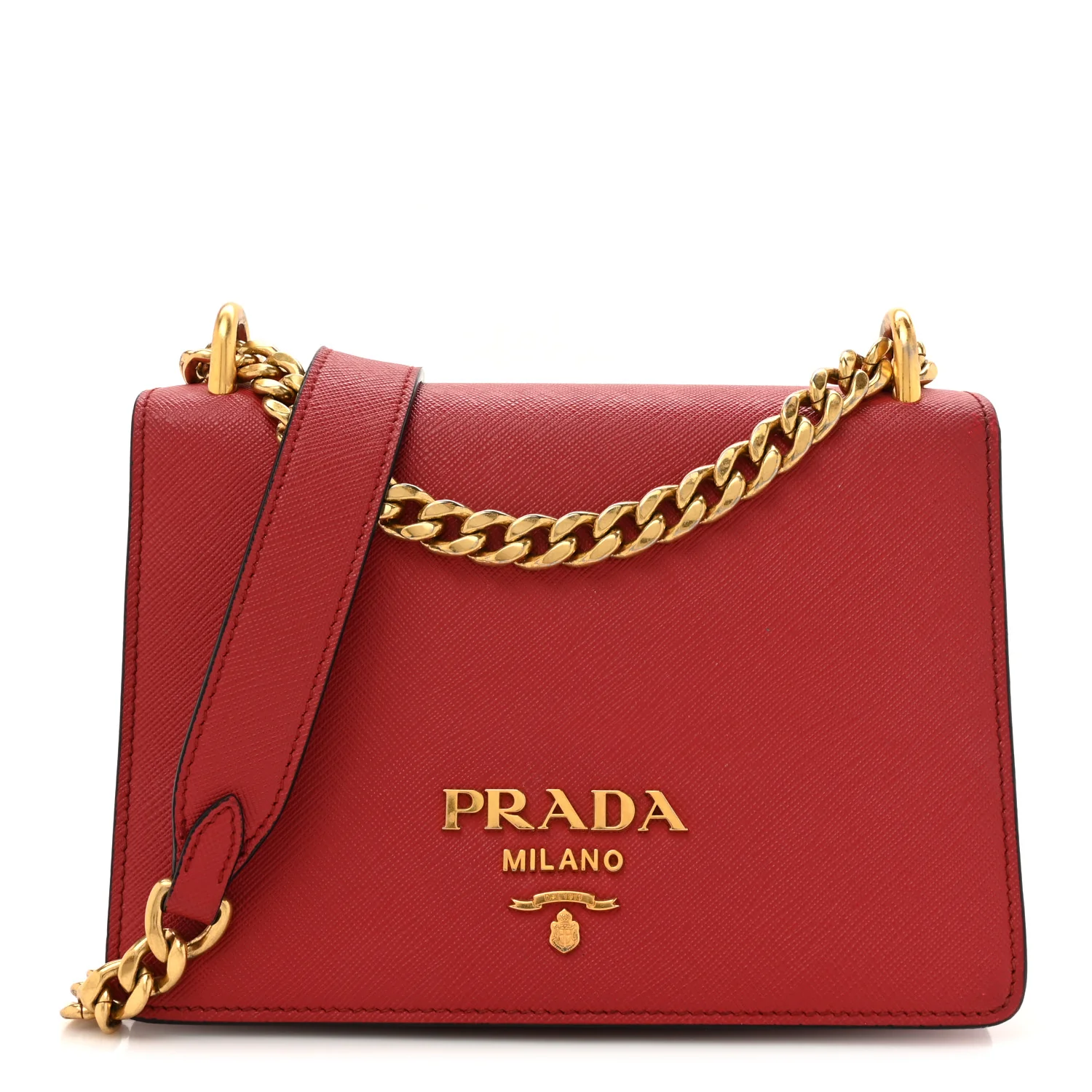 Prada Saffiano Chain Shoulder Bag in Fuoco