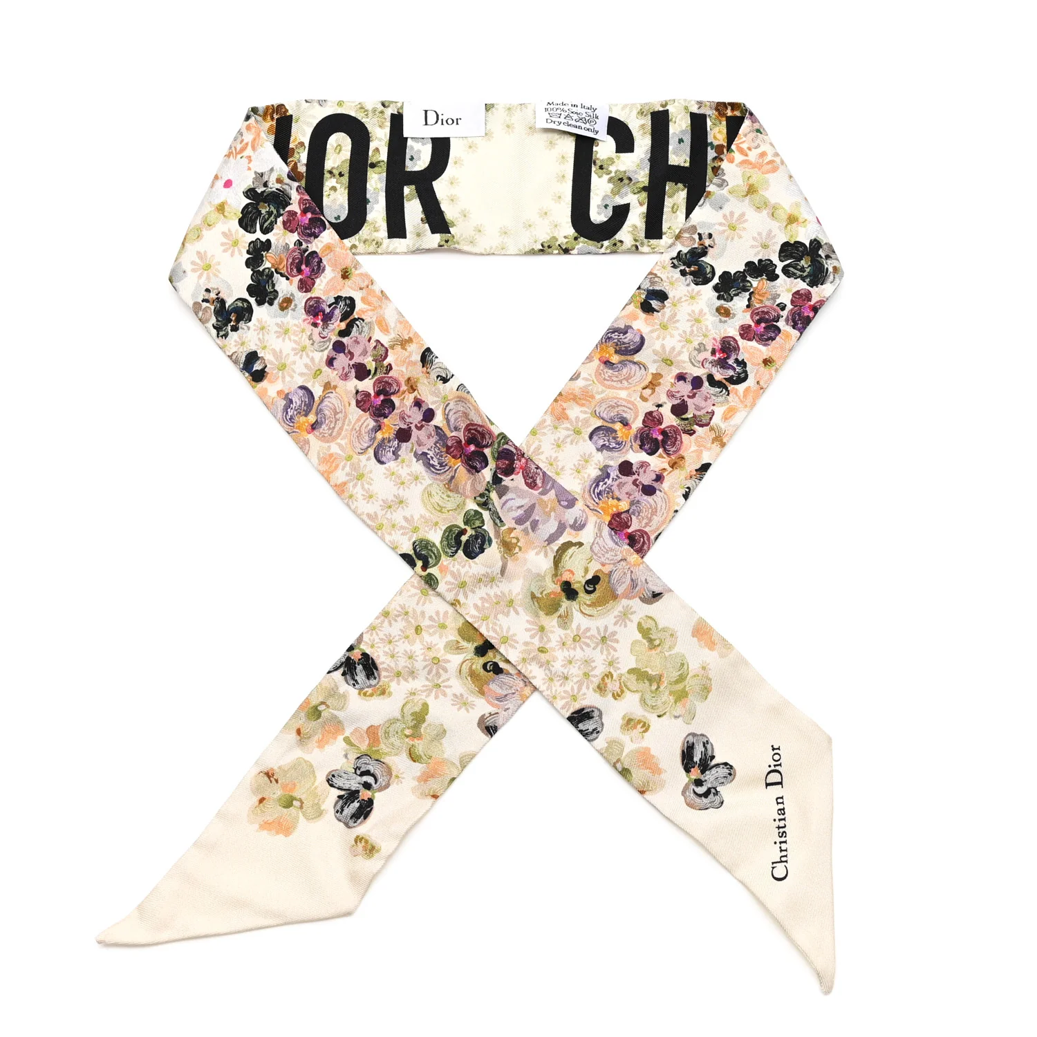 Christian Dior Silk Twill D-Floral Mitzah Scarf in white