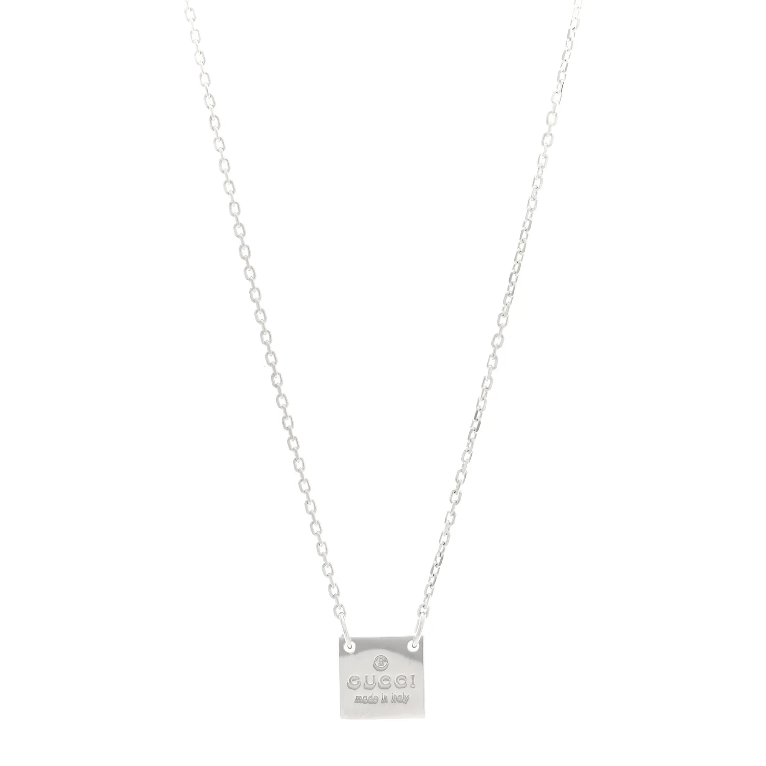 Gucci Sterling Silver Trademark Logo Square Pendant Necklace