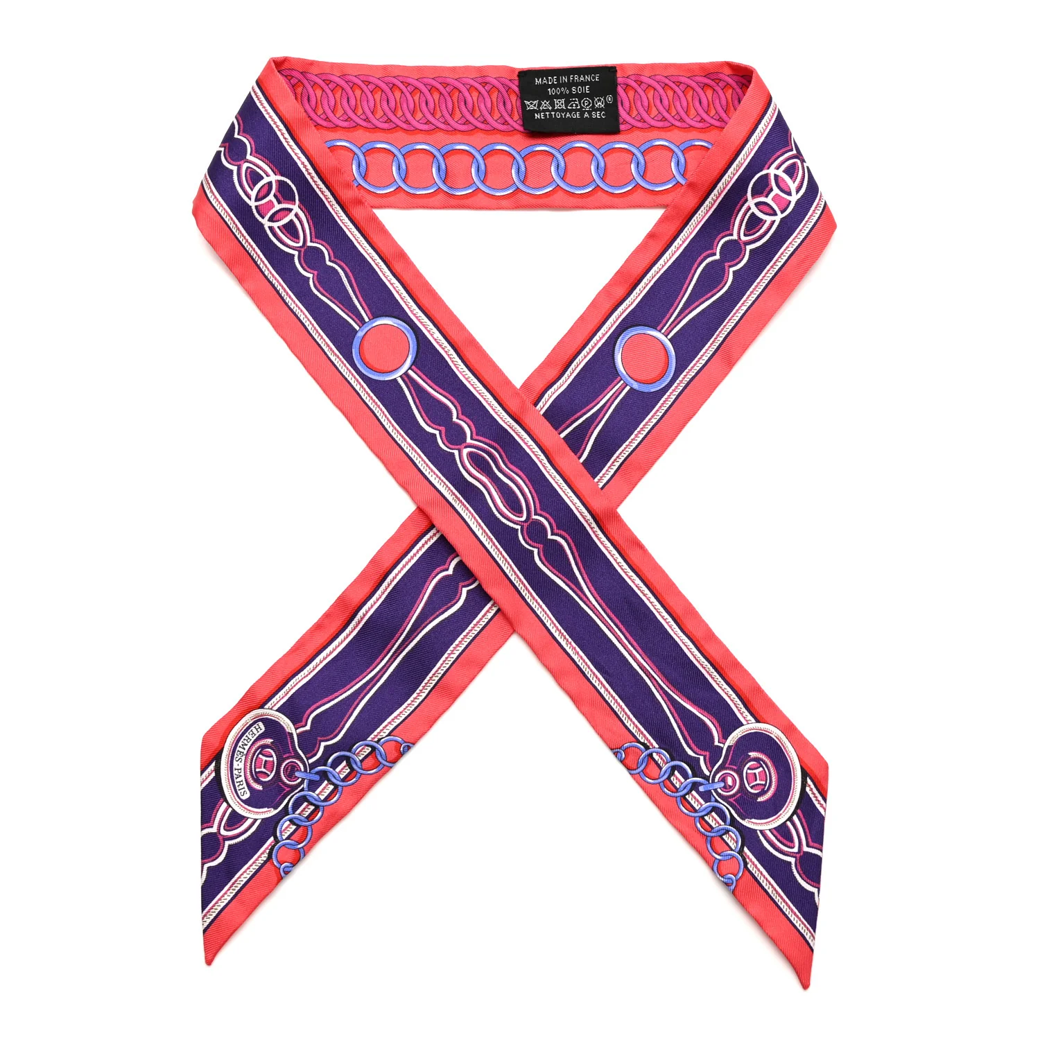 Hermes Silk Maillons Twilly in Rouge Indigo Fuchsia colorway