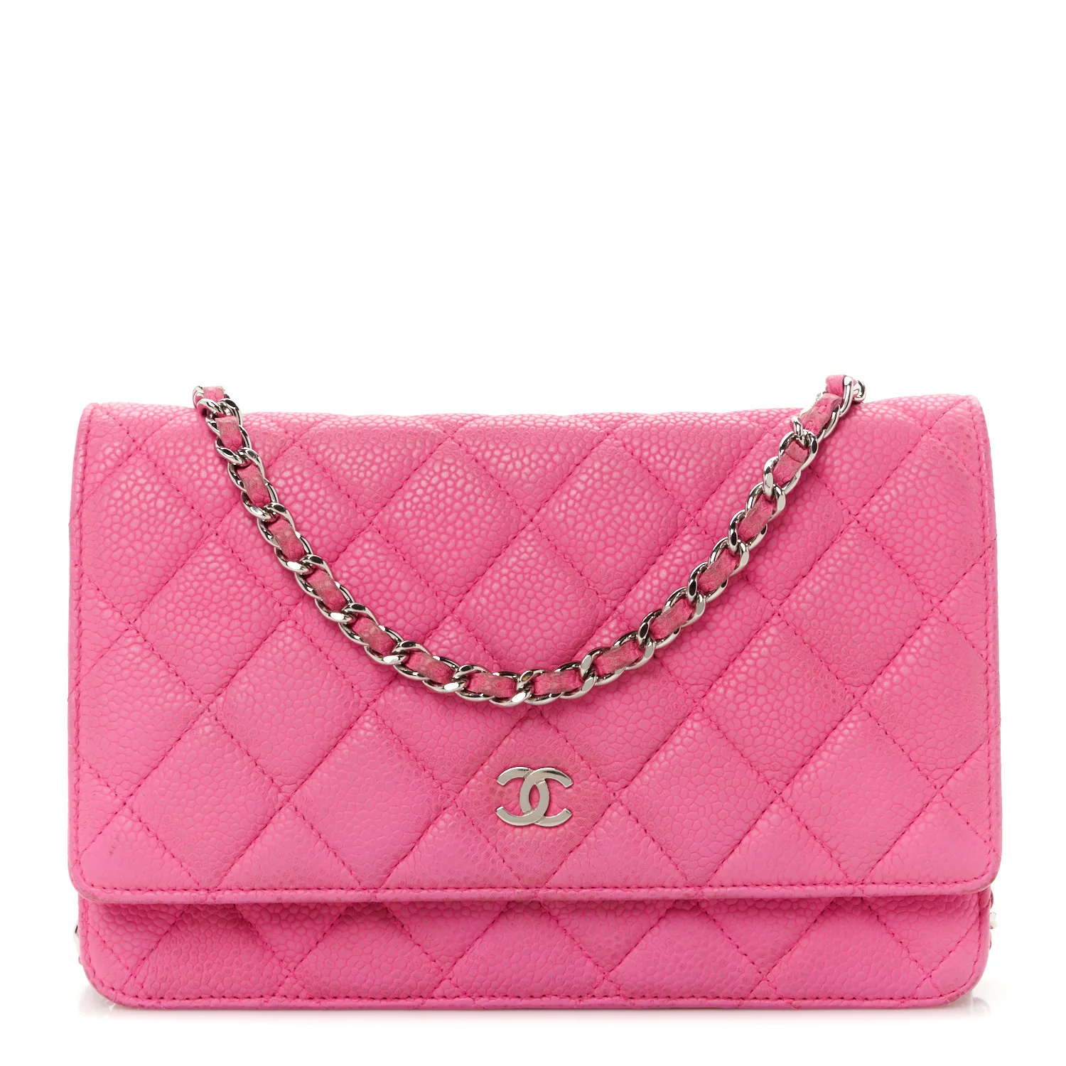 Chanel Iridescent Caviar Quilted Wallet on Chain WOC in Pink