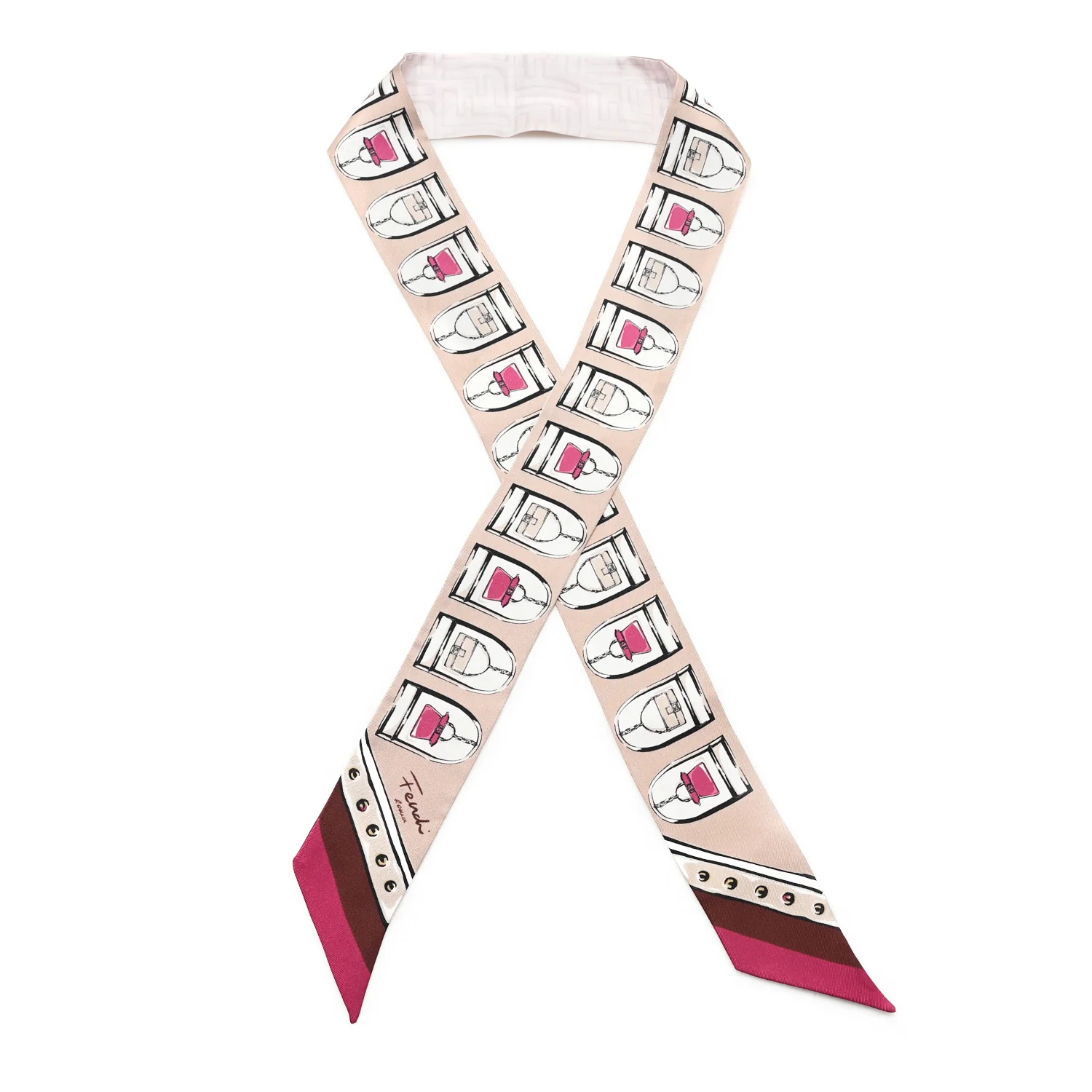Fendi Silk Bag Print Wrappy Scarf in beige multicolor