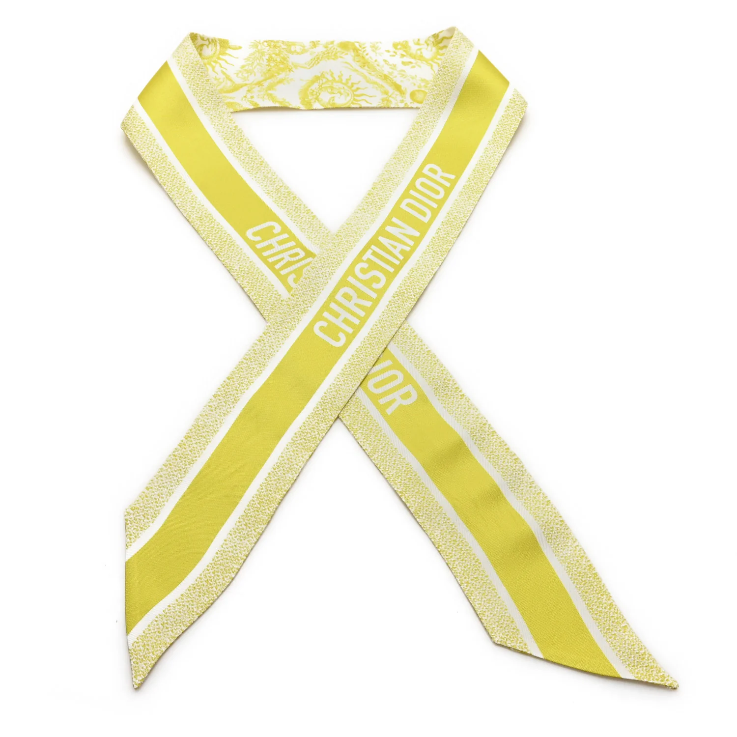 Yellow Dior silk Mitzah scarf with Toile de Jouy print
