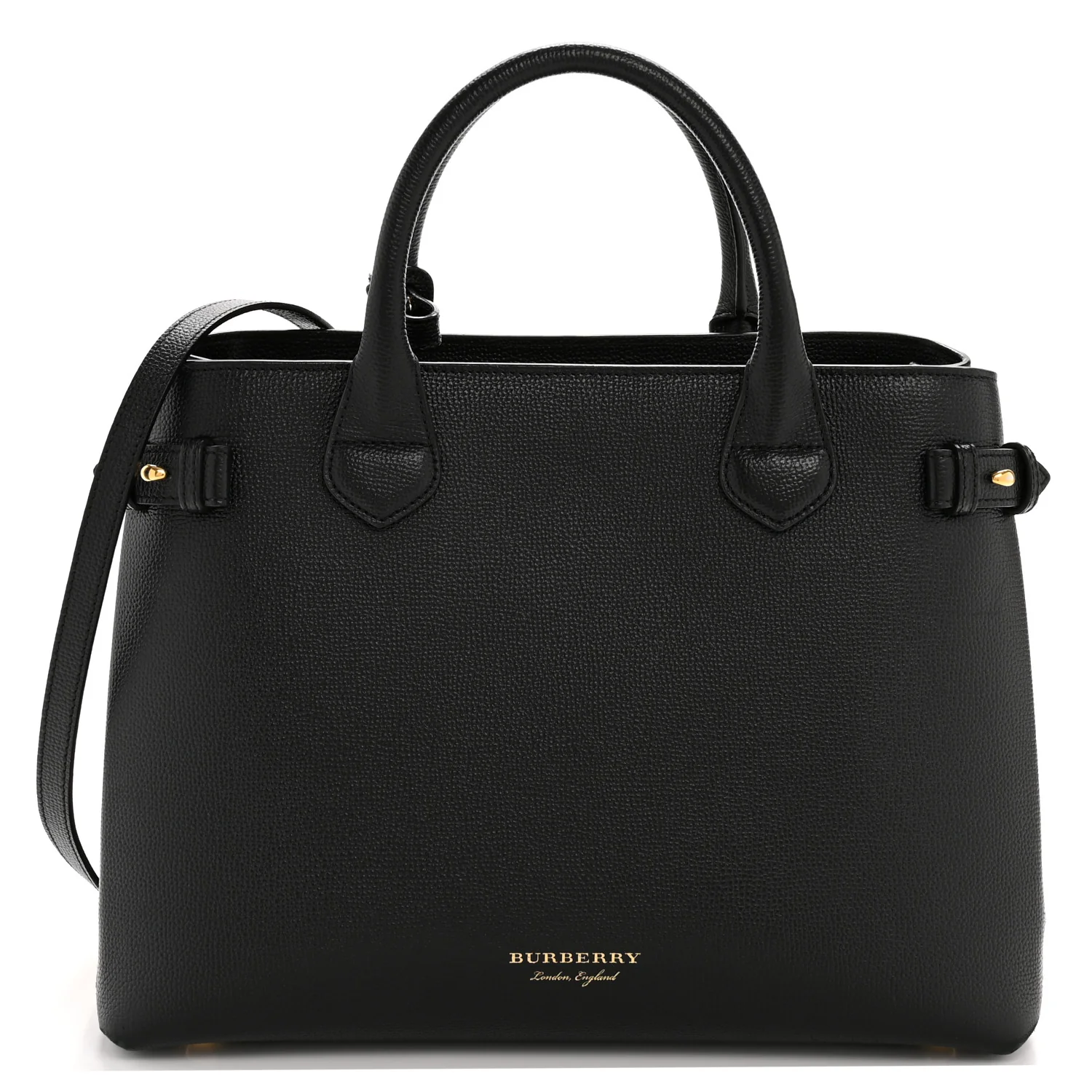 Burberry Derby Calfskin House Check Medium Banner Tote in Black