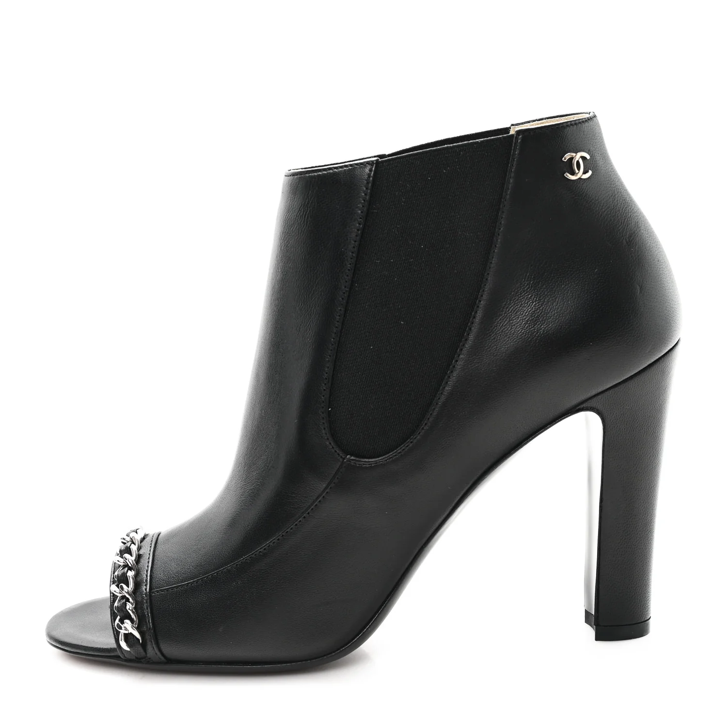 Chanel lambskin chain ankle boots in black