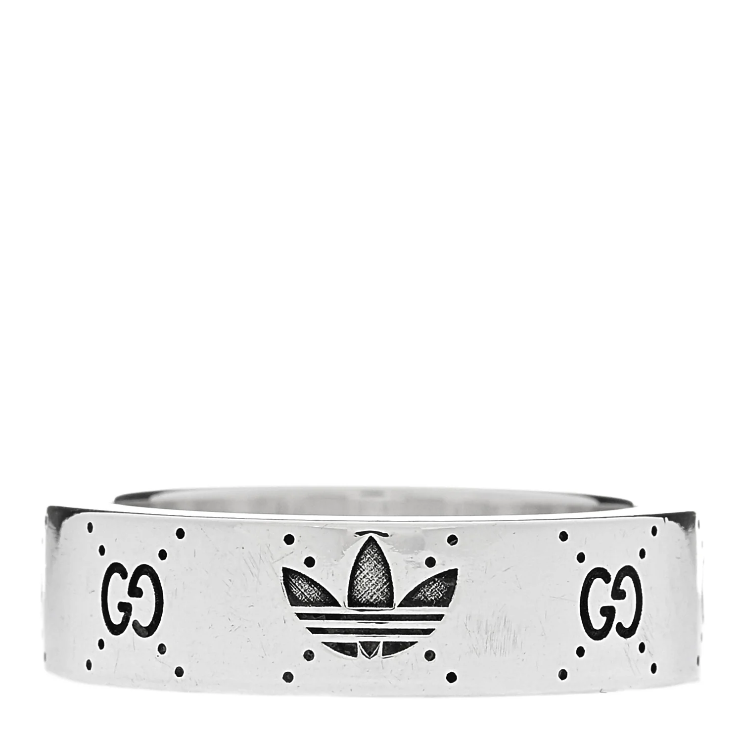 Gucci x Adidas sterling silver ring with Trefoil and GG monogram design