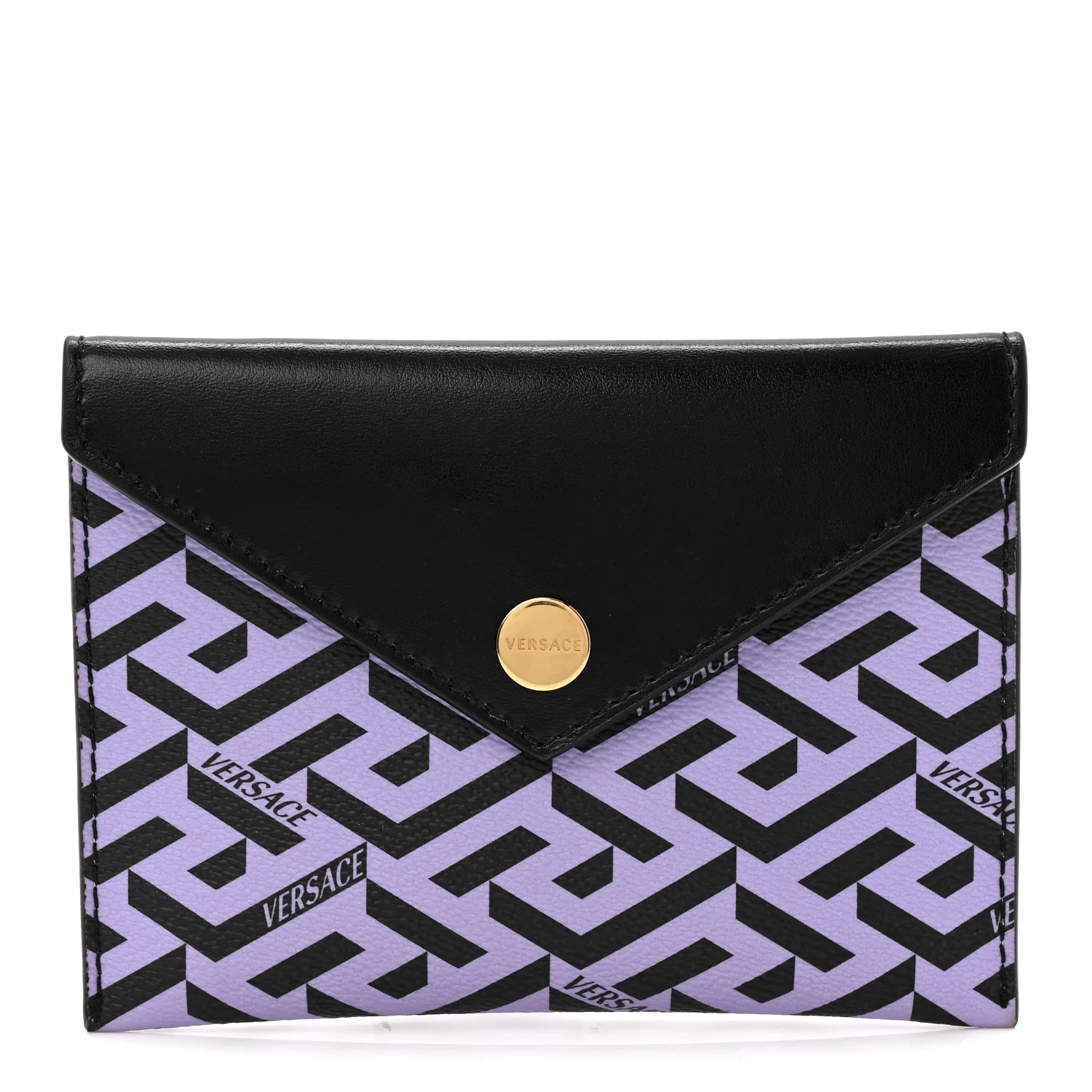 Versace LA Greca envelope pouch in black and purple