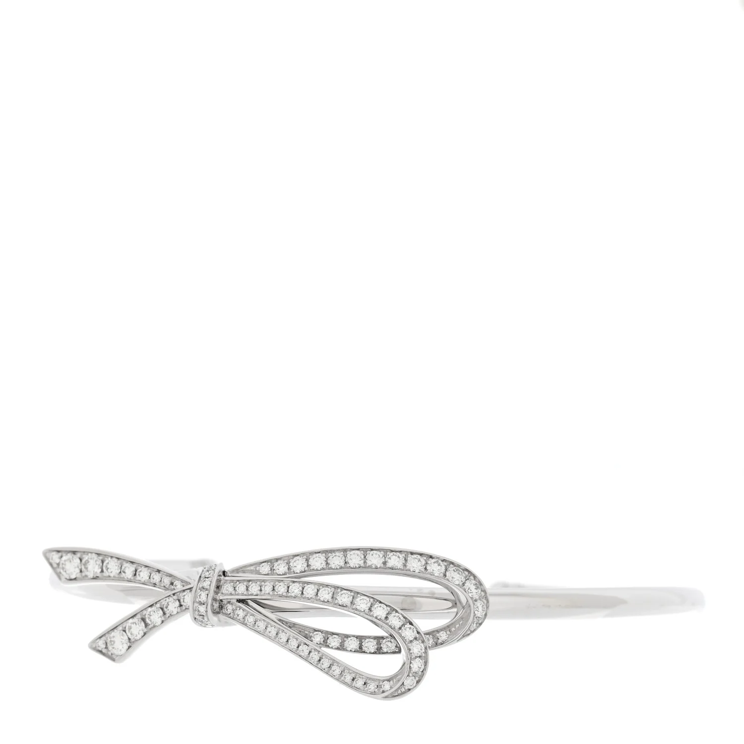 Tiffany 18K white gold diamond medium bow cuff bracelet
