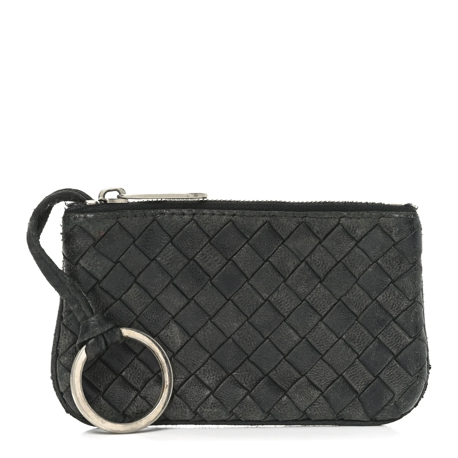 Black Bottega Veneta Intrecciato woven nappa leather key case