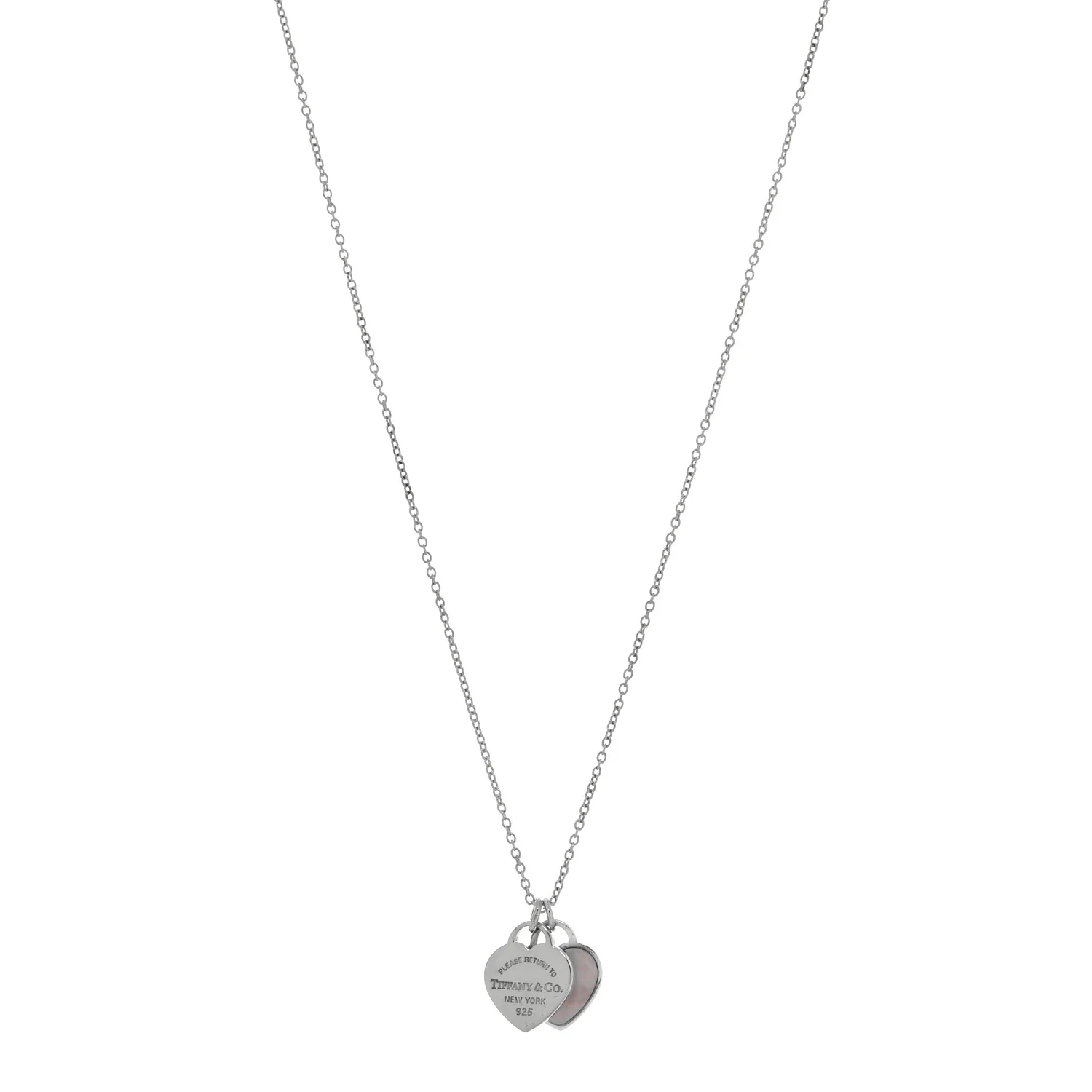 Tiffany Sterling Silver Return to Tiffany Double Heart Tag Pendant Necklace in pink